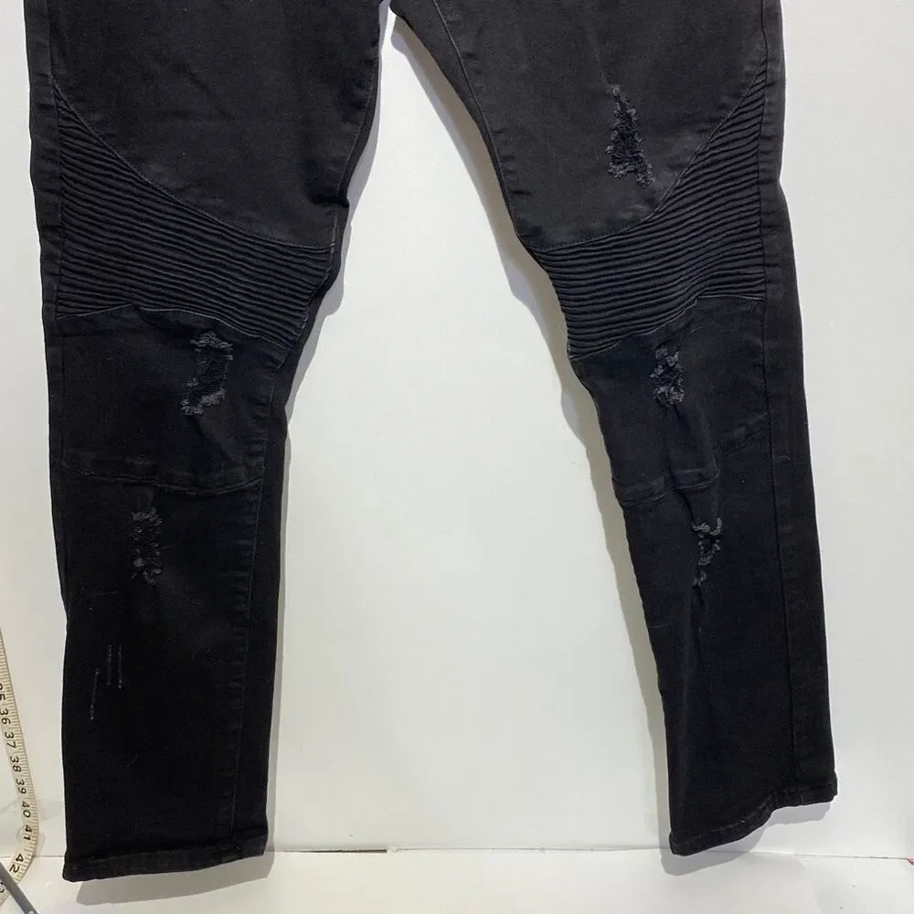 Fire & Rain Women's Ribbed Knee‎ Distressed Skinny Denim Jeans Black Size 34
